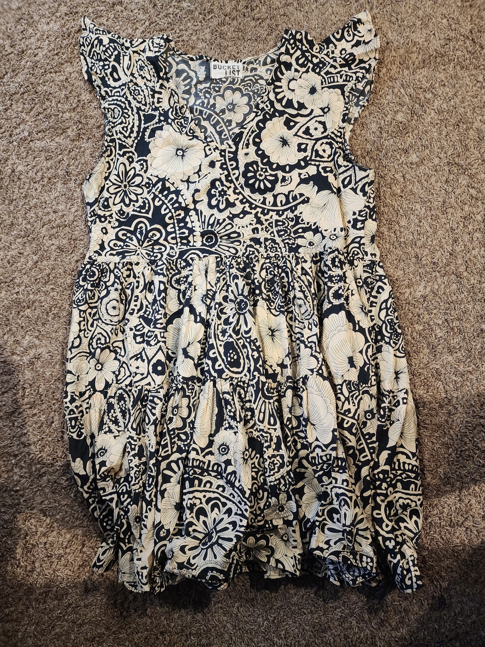 BUCKET LIST Black & White Floral Paisley Dress